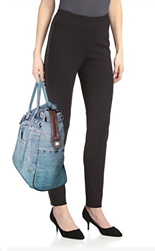 Bijoux De Ja X-Large Blue Denim Double Top Handle Tote Shopper Handbag Purse For Women #TOP6