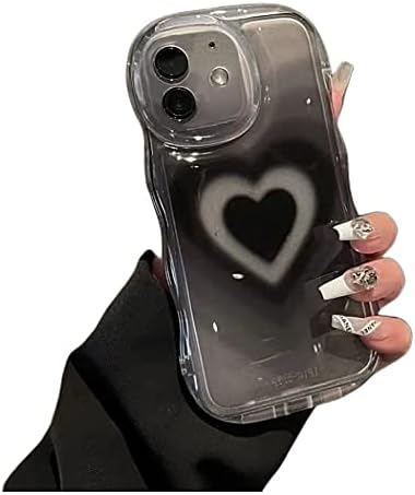 for iPhone 11 Case Cute Aesthetic Black Heart Clear Phone Case for Teen Girls Women [Camera Lens Protection][Wavy Frame]
