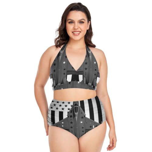 Bikinis Maillot de bain réglable F-15 avec motif drapeau avion de chasse