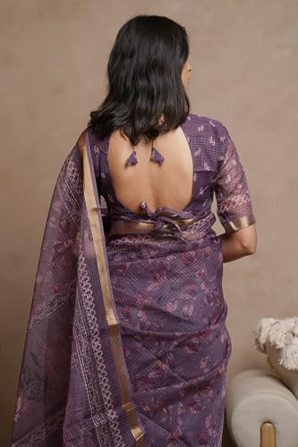 Image of MIRCHI FASHION Lightweight Kota Doria Cotton Saree | Floral Printed Summer Saree for Women | Breathable Ethnic Daily Wear Saree with Blouse Piece