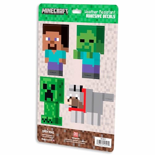 Image of Minecraft Characters Adhesive Vinyl Decal Sticker Set - Fun Minecraft Stickers for Car, Water Bottle or Laptop, 1 Pack (4 Count)