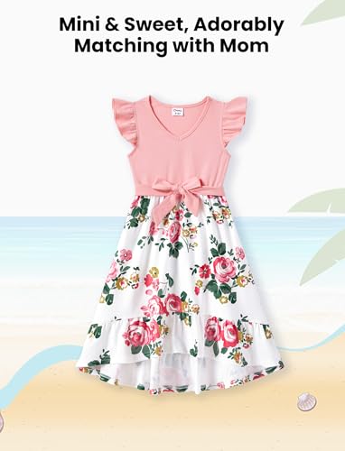 Image of PATPAT Family Matching Outfits Mommy and Me Outfits Floral Dress & Tee Sets | Couples Matching Outfits, Women Girl Flutter Sleeve Dress, Men Boy Cotton Blend T-shirts, Beach Vacation, Family Photoshoot