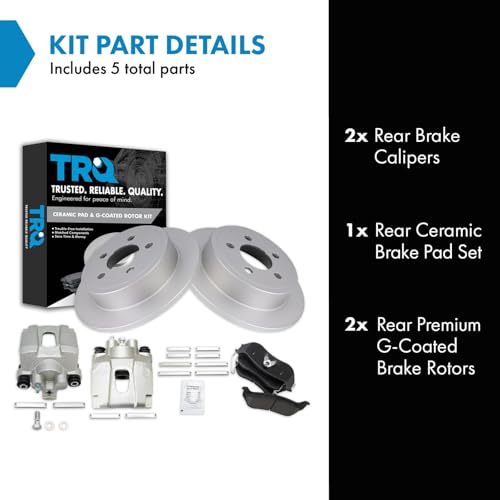 Image of TRQ Rear Brake Pad and Rotor Set Ceramic Solid Rotors Calipers | For 2003-2007 Jeep Liberty 2003-2006 Wrangler