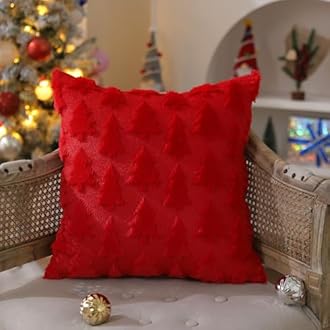 DFXSZ Christmas Tree Pillow Covers 16x16 inch Set of 2 Christmas Decoration Red Soft Plush Faux Fur Jacquard Throw Pillows for Bedroom Sofa Holiday Festivals Winter Home Decor PTK006B16