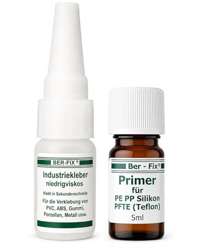 Ber-Fix Kunststoffkleber-Set S: Starker Sekundenkleber mit Primer - Ideal für PP, PE, PTFE, Teflon, HDPE, Silikon - Vielseitig für Holz, Metall, ABS, GFK, Porzellan