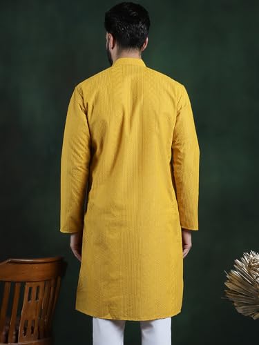 Image of SOJANYA (Since 1958 Men's Pure Cotton Checked Embroidered Long Kurta | Traditional for Diwali Celebrations