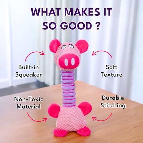 Image of Dog Toys with Sound - Plush Chew & Squeaker & Toy - Interactive Chew Toy - Non-Toxic Play Dog Toy - Small, Medium, & Large Dogs - Long Neck Toys for Dogs (Long Neck Pig (Pink))
