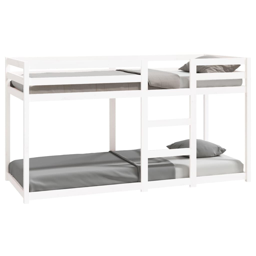 vidaXL Litera Cama Individual Doble Mueble Dormitorio Escalera Barandillas Protección Juvenil Niños Infantiles de Madera Maciza de Pino Blanca
