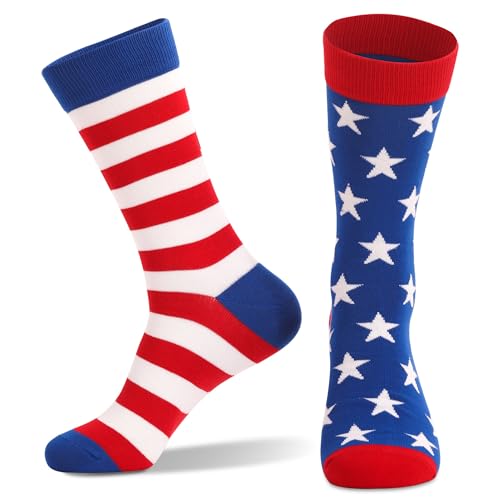 homeSlik American Flag Socks for Men Women 4th July Star and Stripe Fourth of July Red White Blue USA Middle Socks Patriotic Freedom Day Gifts