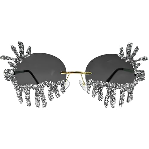 Rhinestone Sunglasses for Women,Cat Eye Sparkling Crystal Glasses,Fashion UV Protection Half frame Eyewear