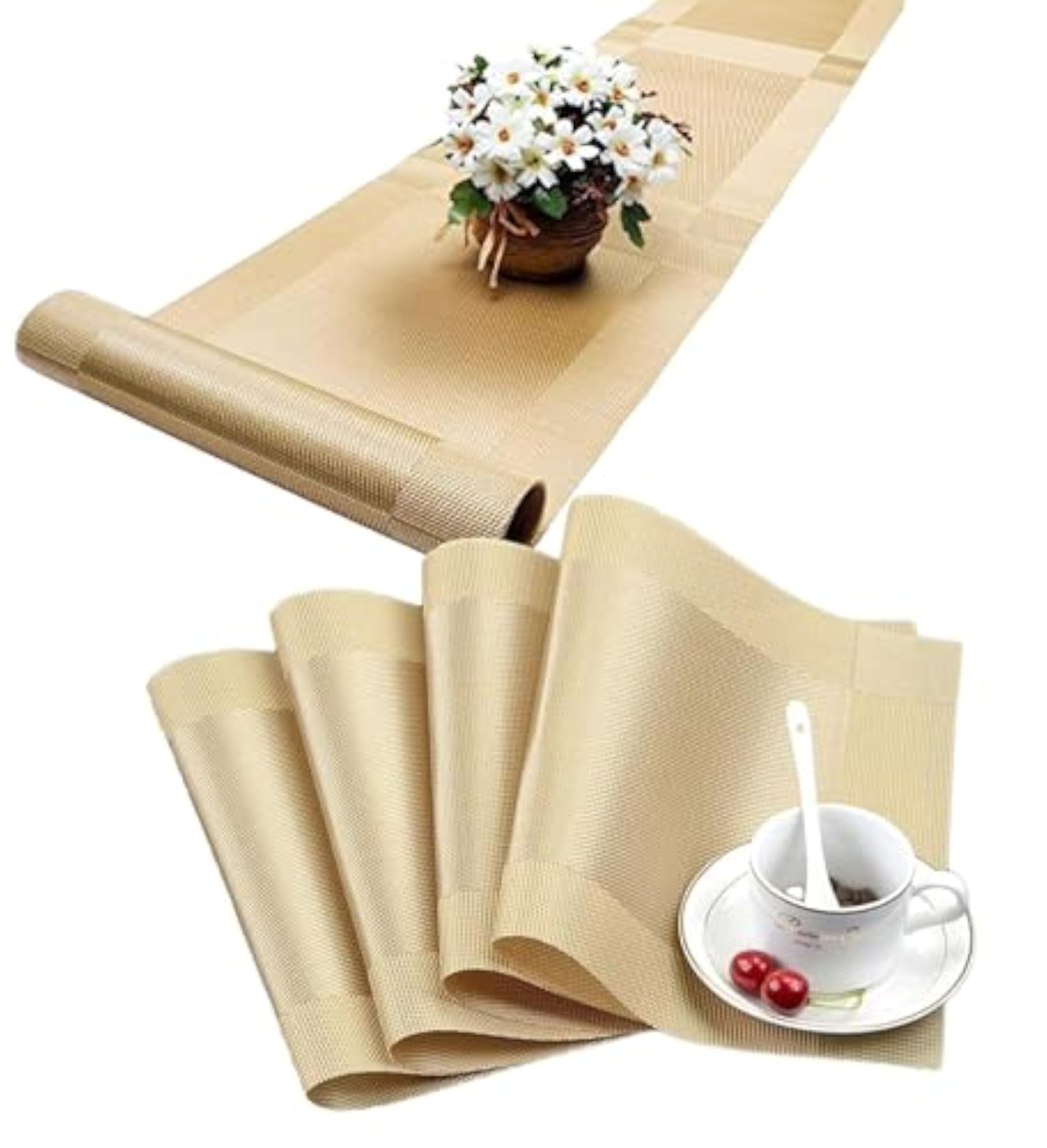 Placemats with Table Runner Set, Heat Resistant PVC
