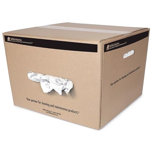 20 Lbs Buffalo 10518 White Recycled T-Shirt Wiper Rags, Boxed