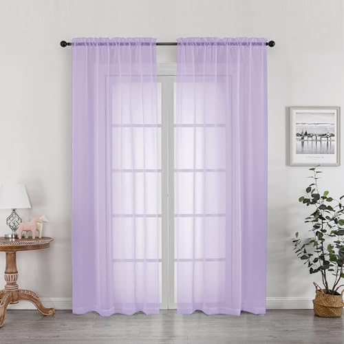 Image of OWENIE Sheer Curtains 78 inches Long for Bedroom Living Room 2 Panels Set, Rod Pocket Soft Light Filtering Privacy Fimly Sheer Curtains & Drapes, Solid Purple Window Treatments, 42Wx78L
