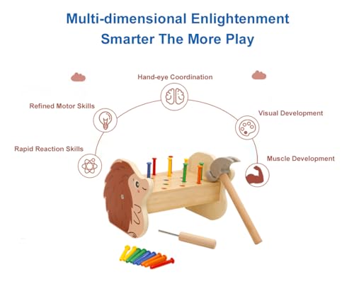 Image of Wooden Hammer Pounding Bench Montessori STEM Toy for Toddler Early Development