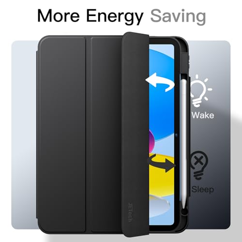 Image of JETech Magnetic Detachable Cover Case for iPad (A16) 11th /10th Generation (2025 /2022) with Pencil Holder, Removable Rotating Clear Cover, Portrait /Landscape Stand with Raised Screen View (Black)