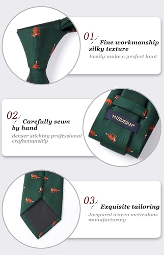Image of HISDERN Ties for Men Classic Animal Tie and Pocket Square Set Jacquard Woven Silk Neckties Handkerchief Wedding Party