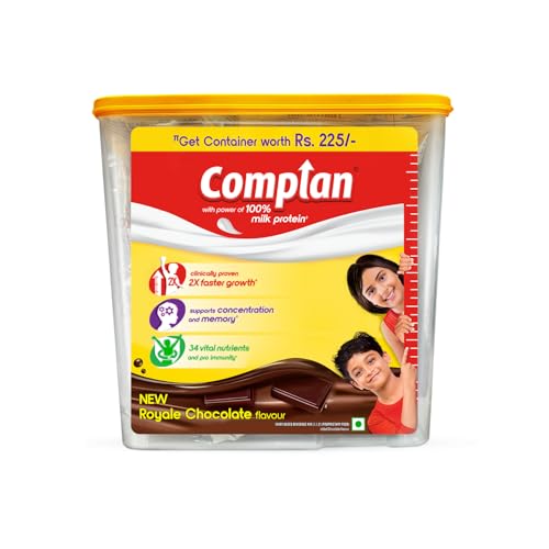 Complan Nutrition Drink Powder for Children, Royale Chocolate Flavour, 1.5 Kg Carton With Free Container | Nutrition drink for kids with protein & 34 