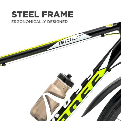 Image of KROSS Bolt 28T Unisex Black Multispeed (21 Speed) Mountain Bike | Steel Frame with Rigid Suspension | Dual Disc Brake Ideal for 15+ Years (Green)