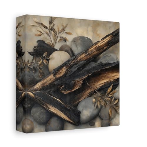 Cadre toile marron gris effet bois pour dessus de console