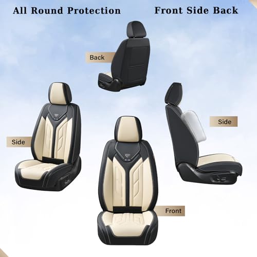 Image of Coverado Front Seat Covers, Car Seat Covers Front Seats, Leather Seat Covers for Cars, Automotive Seat Covers Car Seat Protector Car Accessories Fit for Most Sedans SUV Pick-up Truck(Black&Beige)