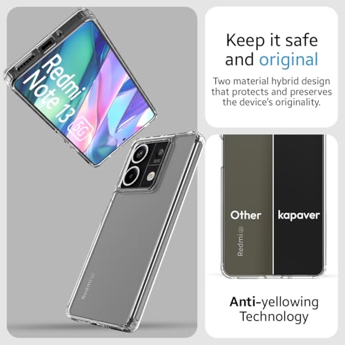 Image of KAPAVER Hybrid Clear Back Cover Case for Redmi Note 13 | Protective Shockproof Hard PC Soft Flexible TPU Cover