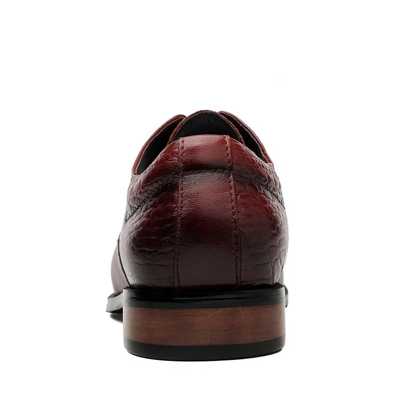 HOOENG Dress Shoes for Men Lace Up Round Burnished Toe Genuine Leather Crocodile Print Derby Shoes Anti-Slip Slip Resistant Block Heel Classic(Color:Brown,Size:7.5)4