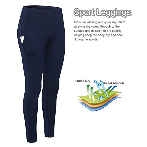 Andoer Calças femininas de ioga com bolsos cintura alta leggings esportivos meia-calça alongamento f