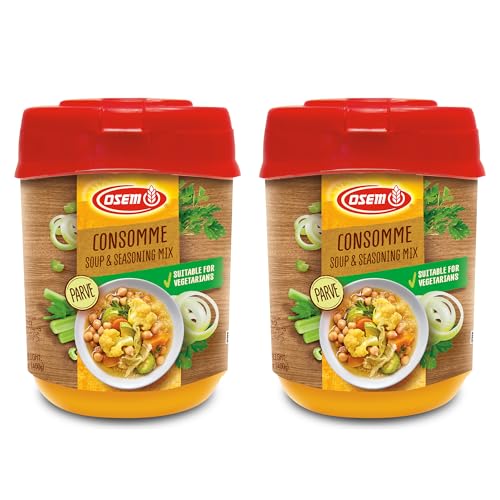 Osem Chicken Flavored Consomme Powder Soup & Seasoning Mix - Instant Broth Base, Perfect for Soups, Sauces, Stews, Rice, and More - Rich Savory Flavor Enhancer for Cooking - 14.1 oz (Pack of 2)