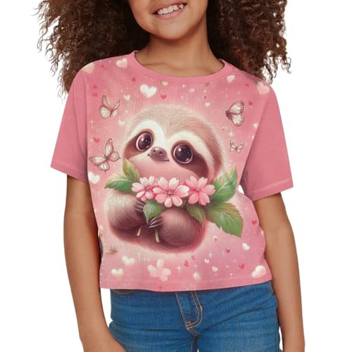 Image of Girls Summer Crop Top Outfits Short Sleeve T Shirts Kids Cute Clothes Tees Blouse