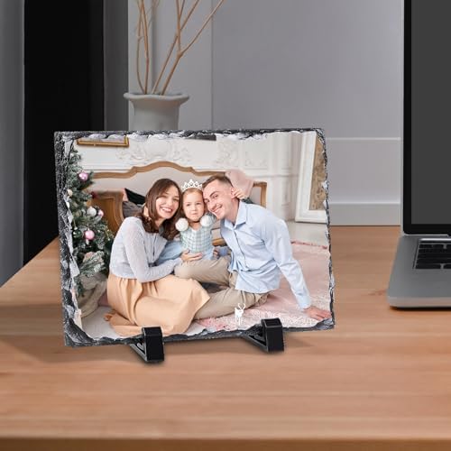 ORJ 14 PCS Sublimation Slate Blanks Custom Stone Slate Picture Frame Heat Transfer Rock Photo Plaque with Display Stand Decoration for Desktop Souvenir DIY Personalized Gift -Rectangle 5.5x 3.5 inches
