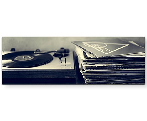 Wandbild auf Leinwand 120x40cm Plattenspieler mit Schallplatten