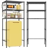 REIBII 3 Tier Mini Fridge Shelf with Storage for Dorm Adjustable Shelving Metal Storage Shelves Rack Mini Fridge and Microwave Stand for College Rooms Kitchen, Office, 65.36Hx18.1Dx26.38W, Black