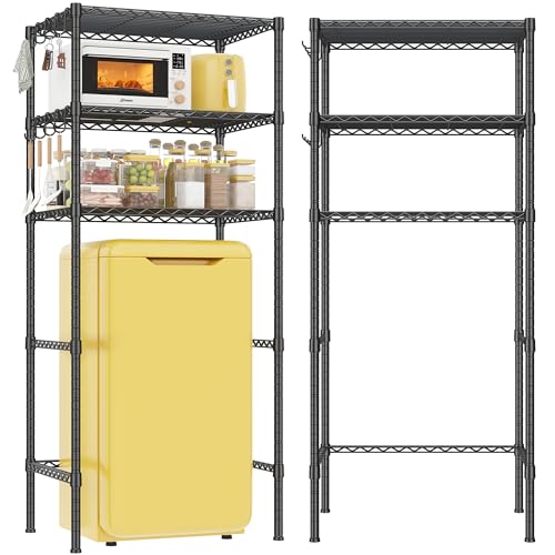 REIBII 3 Tier Mini Fridge Shelf with Storage for Dorm Adjustable Shelving Metal Storage Shelves Rack Mini Fridge and Microwave Stand for College Rooms Kitchen, Office, 65.36Hx18.1Dx26.38W, Black