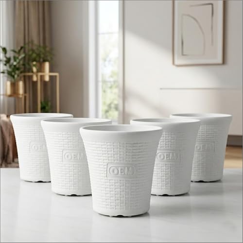 OEM Premium 12 Inch White Planters (Pack of 5) | Decorative Plastic Plant Pots | Lightweight Indoor & Outdoor Planters for Home, Balcony & Garden