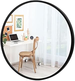 COSTWAY 40cm/60cm/70cm Large Round Wall Mirror, Metal Frame Makeup Shaving Hanging Mirrors, Wall Mounted Circle Vanity Mirror for Bathroom, Bedroom, Living Room and Entryway (Black, 40x40cm)