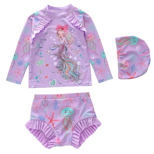 Maillot de bain 3 pièces fille contre le soleil en short culotte imprimé fleuri