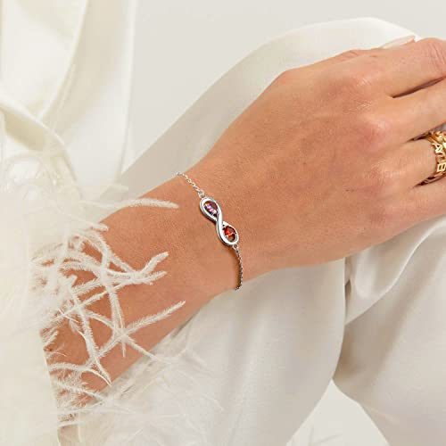 Custom4U Personalized Infinity Love Symbol Link Bracelets for Women 925 Sterling Silver Birthstone Bracelet Adjustable Engraved Chain Christmas Mother's Day Birthday Jewelry Gifts for Mom Her2