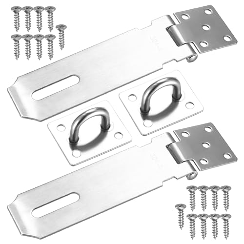 Hasp Latch, 2 Set 5 inch Padlock Hasp, Door Locks Padlock Hasp Latch, Stainless Steel Padlock Latch Hasp Lock, Safety Padlock Clasp Hasp Lock Latch Hasps for Padlocks, with 18 Screws