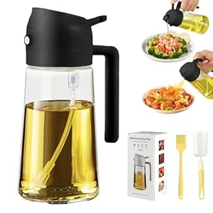 Oil Dispenser for Kitchen, 2 in 1 Olive Oil Sprayer, Olive Oil Dispenser Spray Bottle with Brush, Oil Sprayer for Cooking for Air Fryer, Barbecue, Salad 16oz/470ml (Black)