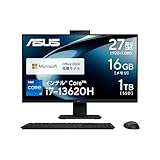 ASUS デスクトップPC V400 AiO V470VAK 27インチ Windows 11 インテル Core i7 13620H メモリ16GB SSD 1TB MS Office 2024 USBキーボード/USBマウス付属 外付けDVDスーパーマルチドライブ付属 一体型 AIO デスクトップパソコン ブラック V470VAK-BPE042WS