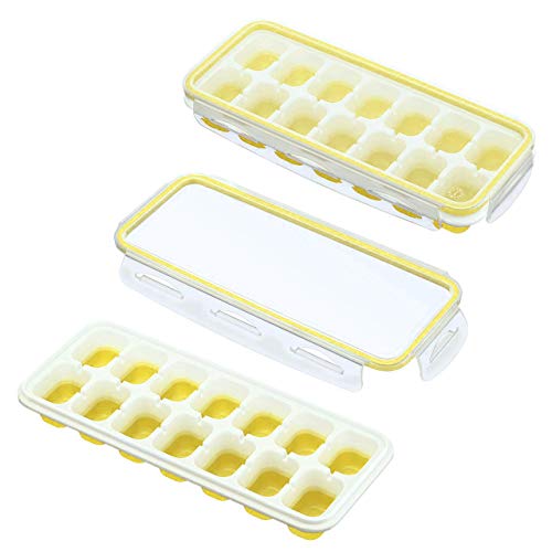IKICH Eiswürfelform Silikon Eiswürfelbehälter mit Deckel Klickverschluss mit Silikondichtung Luftdicht & Wasserdicht LFGB FDA BPA Frei Ice Cube Tray Stapelbar Eiswürfelschalen Eiswürfel Babynahrung