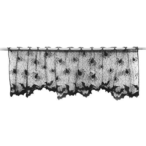 BinaryABC Lace Window Curtains Black Spider Web Curtains Halloween Lampshade Fireplace Cloth Decor Party Decoration