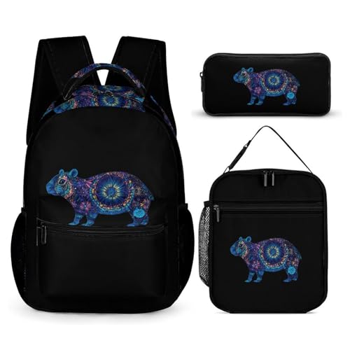 Colorful Capybara Cute Backpacks Set Lightweight Lunch Bag Aesthetic Pencil Cases for Travel Work