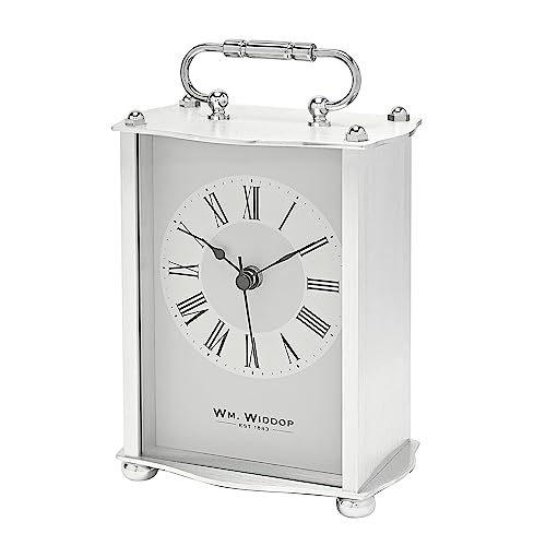 Widdop Carriage Clock in Aluminium Casing with Roman Numeral Dial & Classic Spade Clock Hands (Silver)