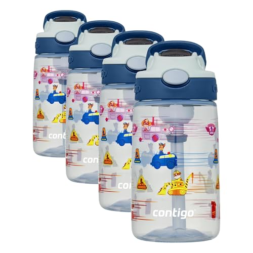 Image of Contigo Paw Patrol Kids 14oz Plastic Water Bottles Aubrey Design with Spill-Proof Lid Silicone Straw Convenient for Travel /Home /School Use Dishwasher Safe,(Pack of 8)