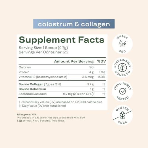 Bloom Nutrition Bovine Colostrum Powder with Vitamin B-12 for Gut Health, Immune Support, Hair Growth & Beauty Supplement | Unflavored, 25 Servings - Thumbnail 4