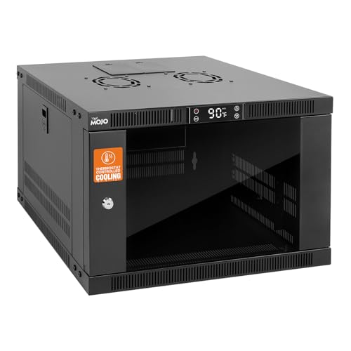 Image of Tecmojo 6U Wall Mount Rack with Thermostat, 17.7inch Depth Enclosed Server Cabinet with 2 Cooling Fans,Lockable Door & Hardware,6U Rack for 19inch Equipments,Glass Door