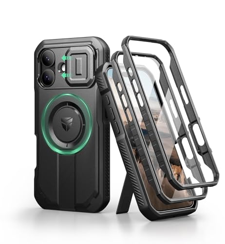 Image of Dexnor for iPhone 17 Case with Slide Camera Cover & Adjustable Kickstand & Built-in Screen Protector, Compatible Wireless Charging, Rugged Bumper Cases Heavy-Duty Magnetic Protective Cover, Black