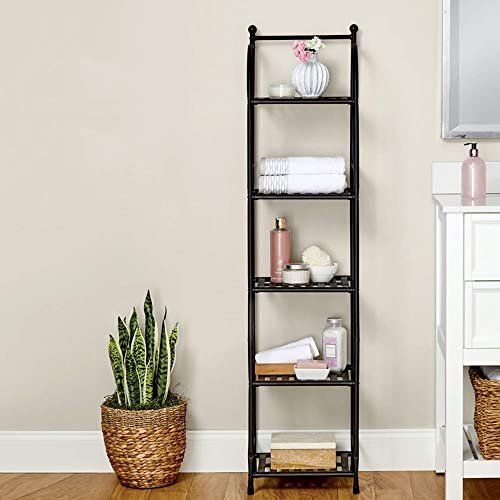 Fkuo 5 Tier Bathroom Storage Open Shelf Unit, Free-Standing Metal Corner Rack Shelving For Kitchen, Living Room, Hallway (Black, 5 Tier) #TOP5