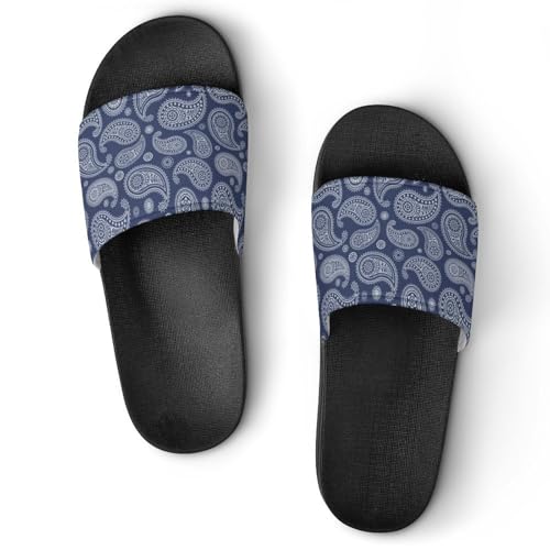 Blue Paisley Bandana House Slippers for Women Men Shower Slides Bathroom Sandals